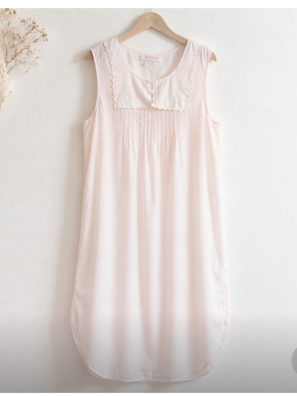 Vintage Barbizon Pink Embroidered Nightgown Sleeveless Cottagecore Size L
